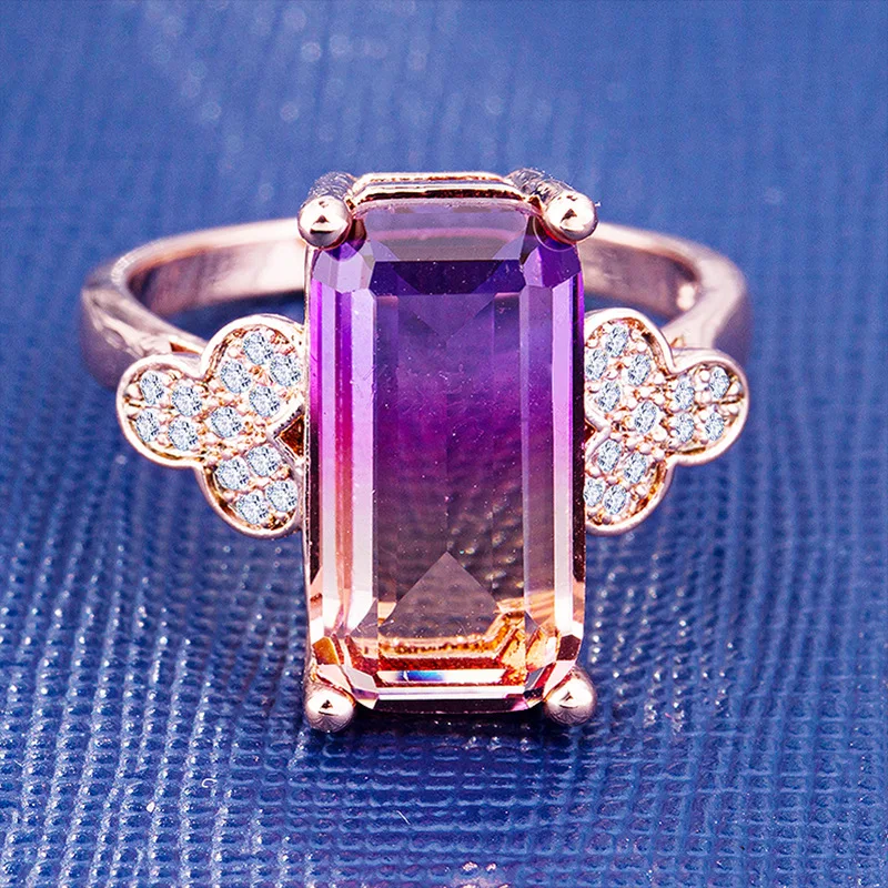 Украшение в виде цветка модное Ювелирное кольцо прямоугольное женское розовое