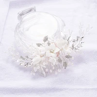 handmade ceramic flowers white silver color pearl crystal wedding hair combs hair accessories tiara para noivas