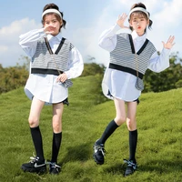 girls white shirt autumn childrens clothing fashion plaid vest shirt fake two pieces kids blouses long sleeved teenager clothes