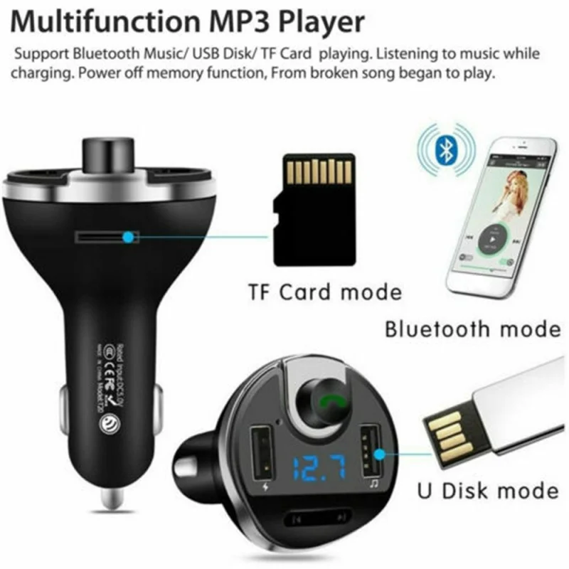 

Wireless In-Car Bluetooth FM Transmitter MP3 Radio Adapter Car Fast USB Charger Fast Drop Shipping Wholesale