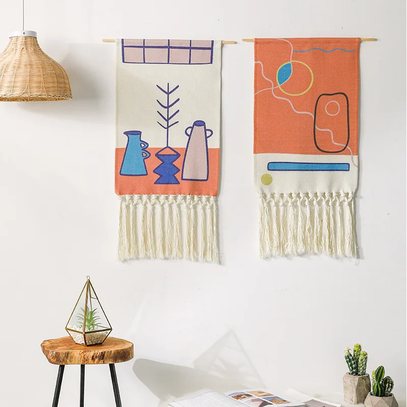 

Nordic Art hanging cloth New Hand-knitted tassel tapestry Wall Hanging Handmade bohemian style Retro Home Decor cotton