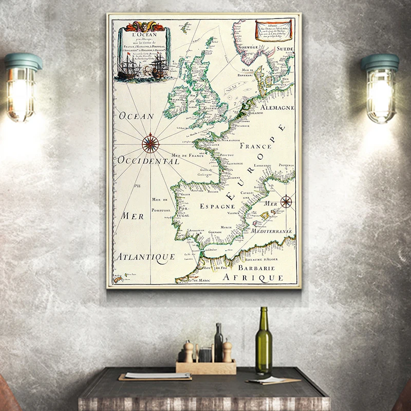 Классическая морская карта мира холст живопись плакаты и принты настенное