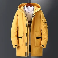 new 2022 autumn winter solid color mens hooded down jacket parkas outwear mid length couples down coats thick warm tops clothes