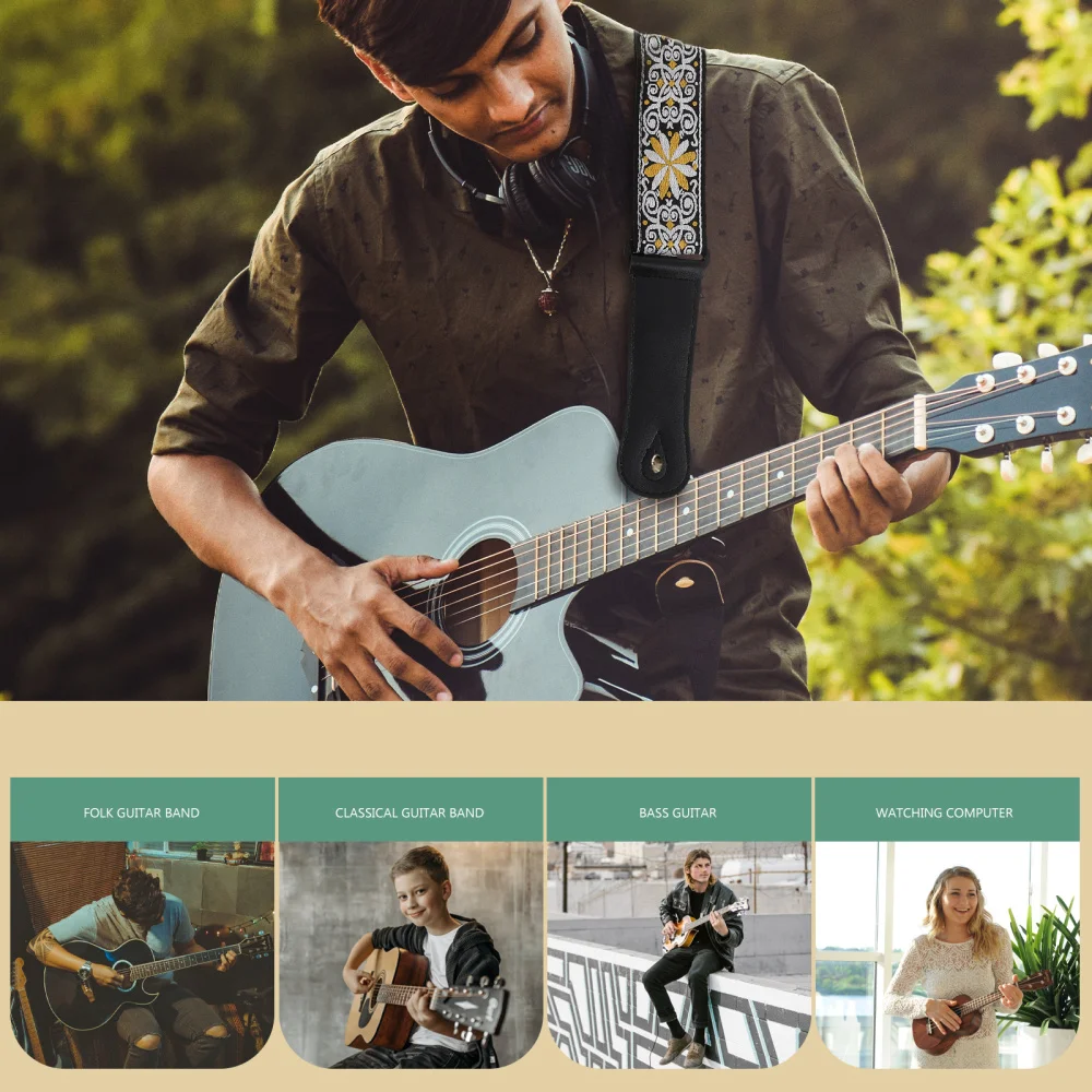 

Electric and Acoustic Guitar Strap Adjustable Bass Retro Strap with Leather End