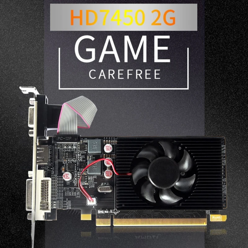 2021 low profile for hd7450 image card pci e 2 0 half height graphics card 2gb 64bit gddr3 video card for pc desktop computer free global shipping