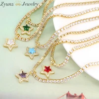 5pcs ice out star crystal pendant necklace for women gold color tennis chain choker necklace female fashion statement jewelry