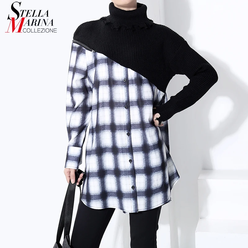 * Новинка 2019 женский зимний топ длинный рукав черная платная блузка рубашка