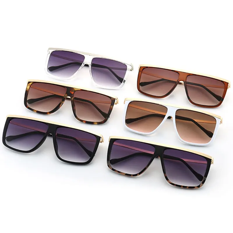 

Vintage Retro Flat Top Sunglasses Oversized Square Sun Glasses Luxury Brand Designer Big Frame Vintage Eyewear Gradient Black
