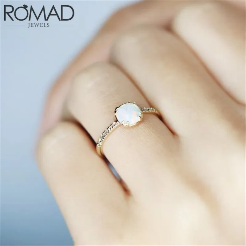 ROMAD изящное Радужное огненное Опаловое кольцо золото полный горный хрусталь