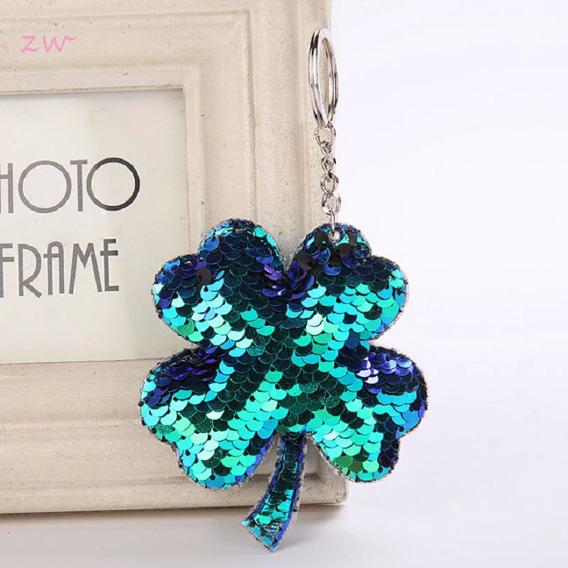 Четырехлистного клевера брелок для ключей с блестками подарки женщин Llaveros Mujer