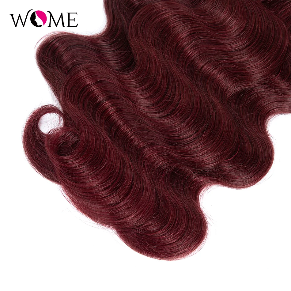 Бразильский 99j объемная волна бордовый пряди с закрытием Цветной 4x4 кружева