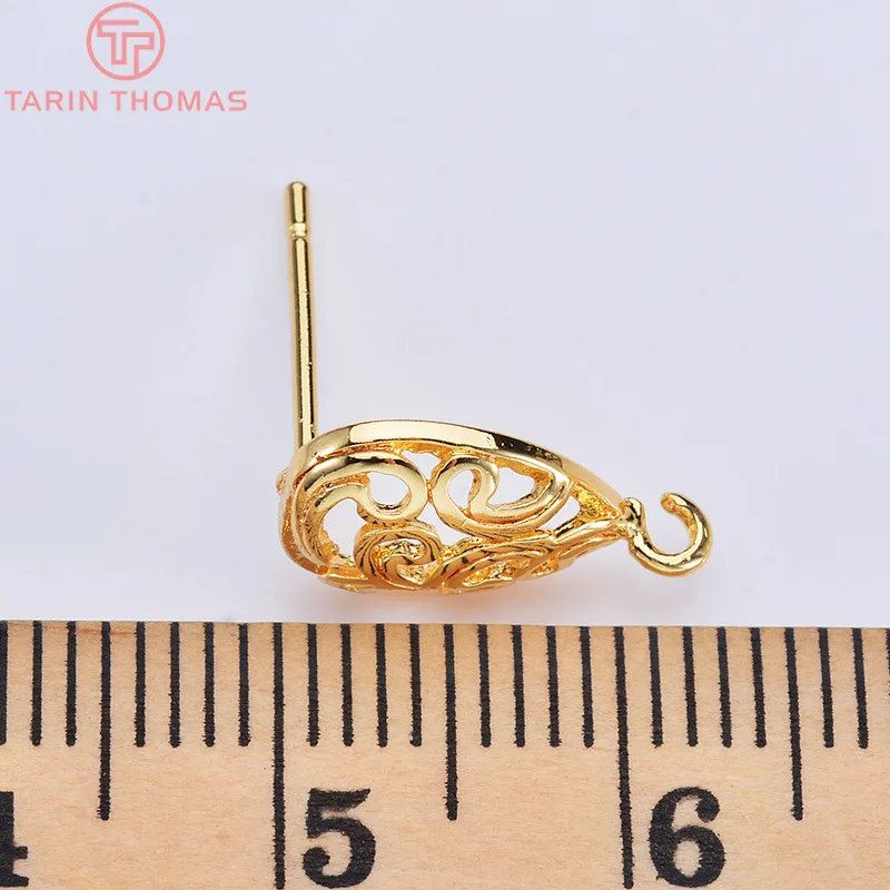 6 шт. латунные серьги-гвоздики в форме капли 13 х14 мм