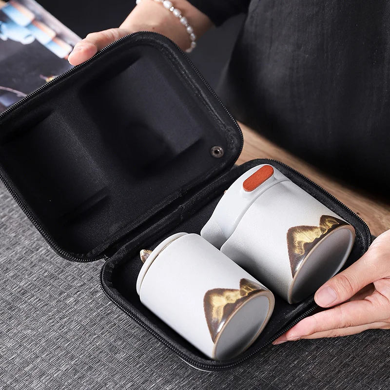 Family Kungfu travel tea set one pot two cups can business gift portable cup |