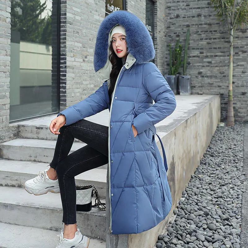 Long hooded Parka Coat Winter Jacket Women Slim Fashion Double-side Wear Parka Fur Collar Jacket Female Office Lady