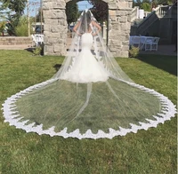 white ivory 3 meters lace edge bridal veil one tier cathedral wedding veil with comb nagerian weding lace vail
