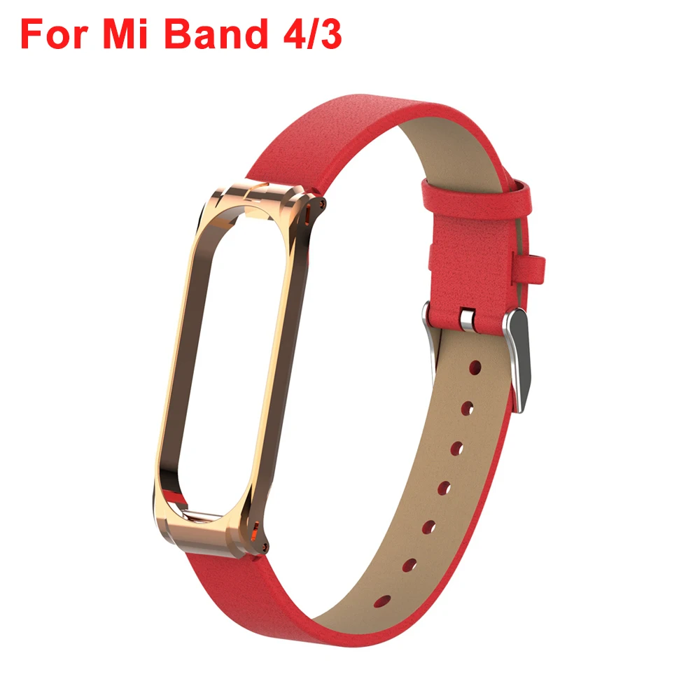 Red For Band 4 Yuedaer для Xiaomi mi Band 3 4 фитнес-трекер цветной кожаный mi Band 4 3 ремешок черный золотой чехол Модный браслет напульсники - Цвет: Red For Band 4