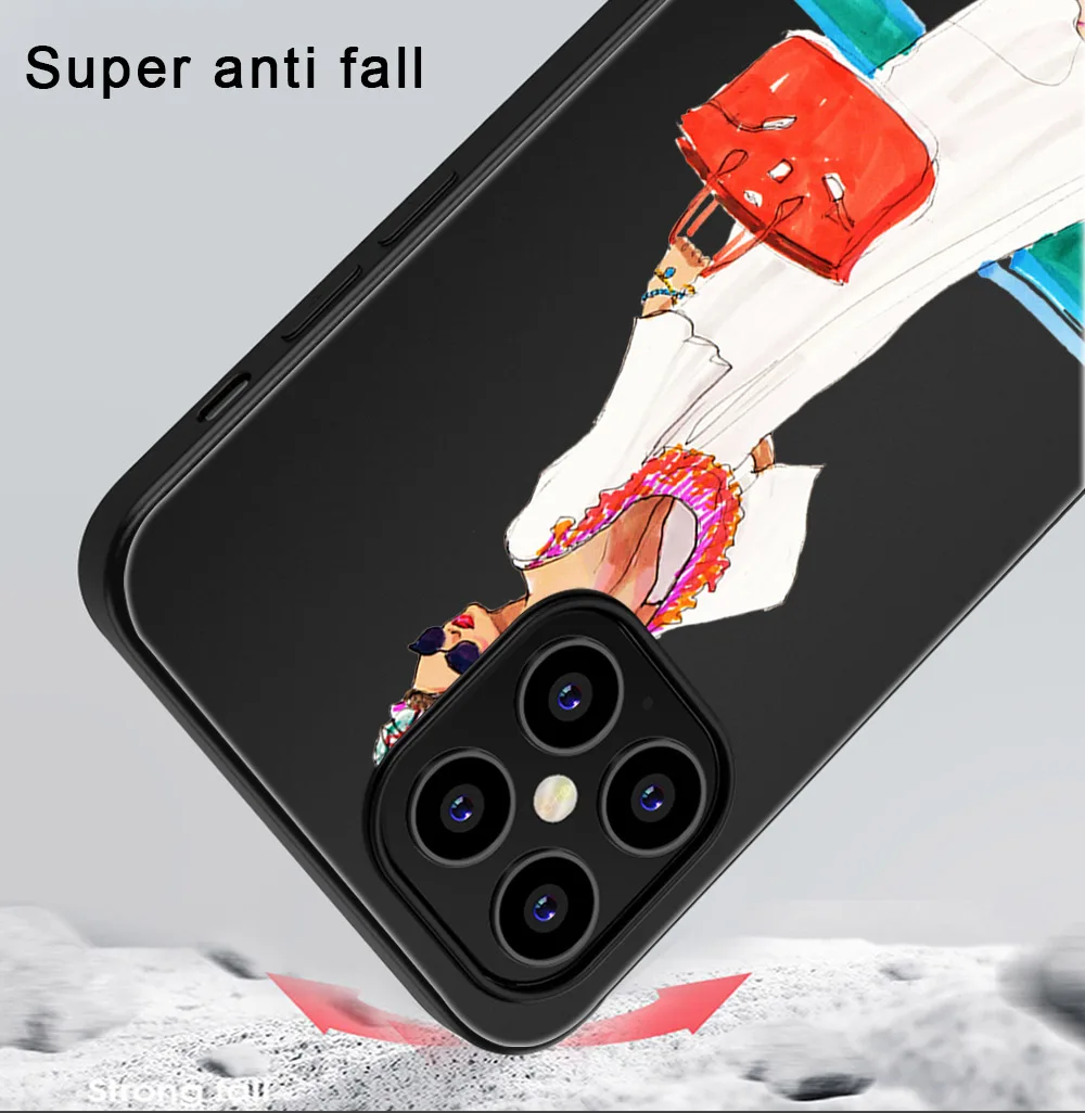 

Fashion Girl Phone Case For iPhone 11 12 Pro Max mini XR X XS Max 7 8 6S Plus SE 2020 Phone Cases Soft TPU Black Cover Coque