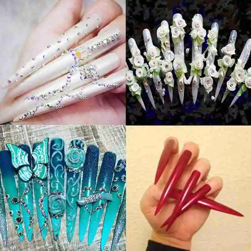 

Salon False Nails Extra Long Fake Nail Tips Set Acrylic Performing Patch Half Natural Cover Art Nail Clip Model F3X4
