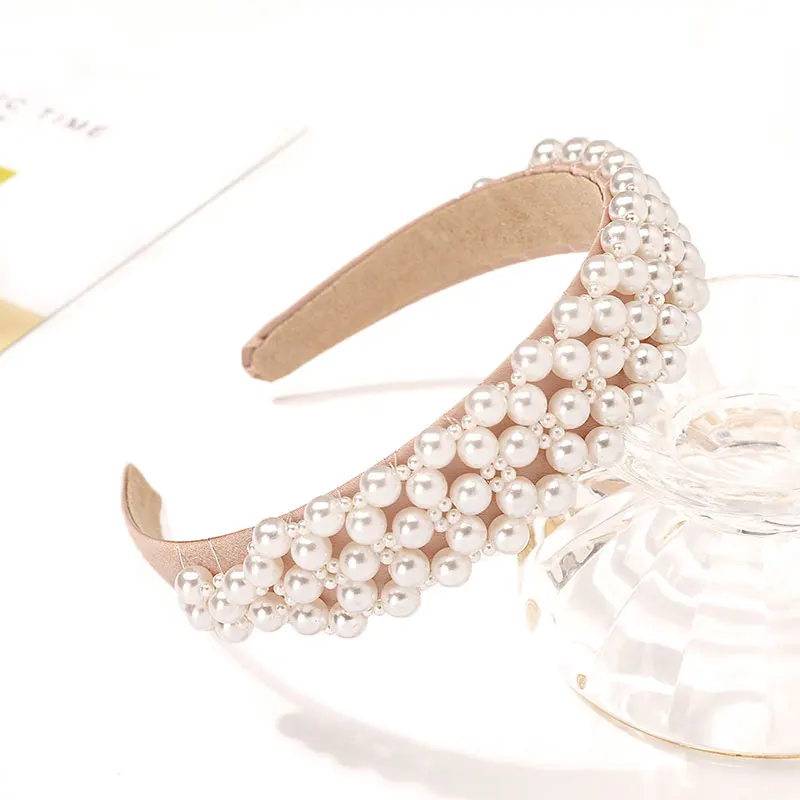 

New design Imitation Pearl Hair Hoop for Bride Wedding Hair Accessories Pearl Beads Headbands Elegant Women Wide Brimmed