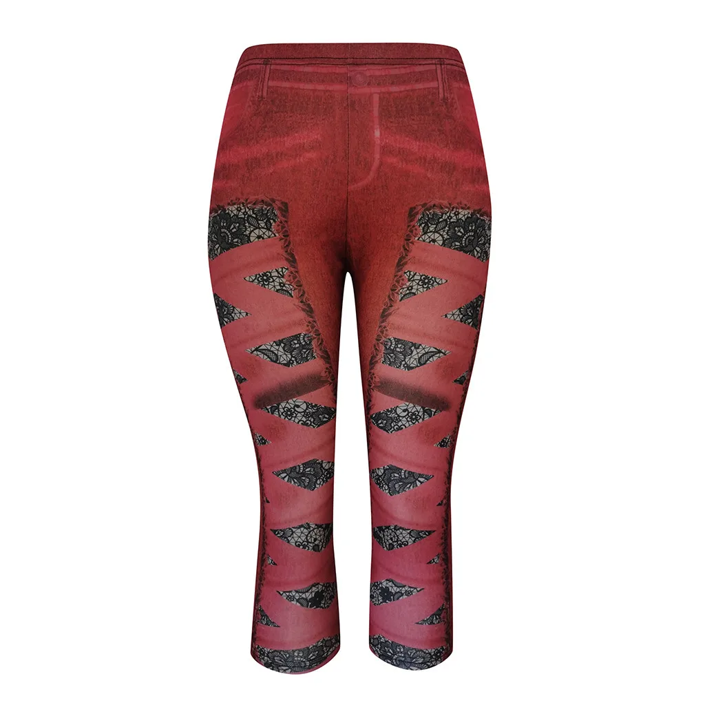 Женские модные облегающие джинсы размера плюс с объемным кружевным принтом