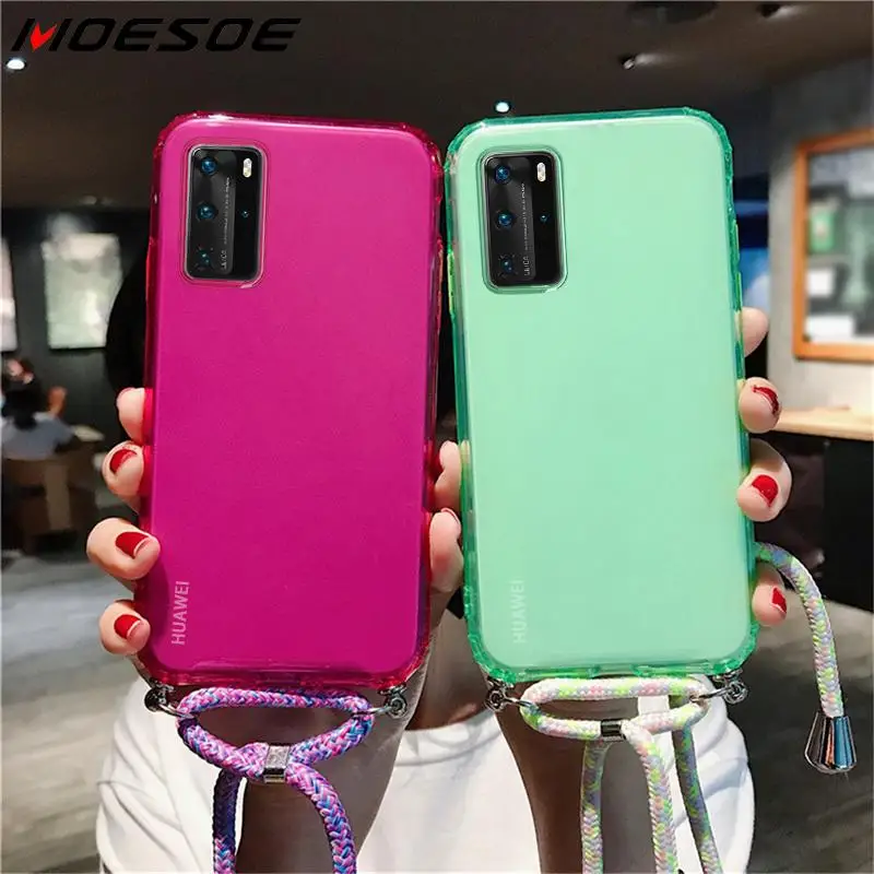 

With Neck Strap Rope Cord Clear Lanyard Case For Huawei P40 Pro P30 Lite Y9 Prime P Smart 2019 Y7 Y8 Y5 Y6 Prime 2020 Nova 5T 7