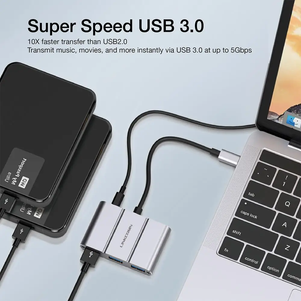 LINKCOMN USB C TYPE C концентратор 4 порта USB 3,0 для MacBook Pro huawei Matebook X аксессуары 60 Вт PD зарядка быстрая передача данных
