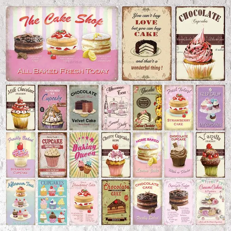 

Chocolate Cake Vintage Metal Sign Metal Painting Tin Plate Dessert Shop Restaurant Retro Wall Sticker Plaque Home Decoration