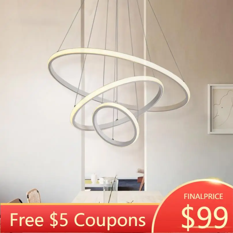 Creative Modern Home LED For Living Room Bedroom Dining White&ampBlack&ampGolden&ampCoffee Circle Frame Chandeliers AC 110V 220V | Освещение