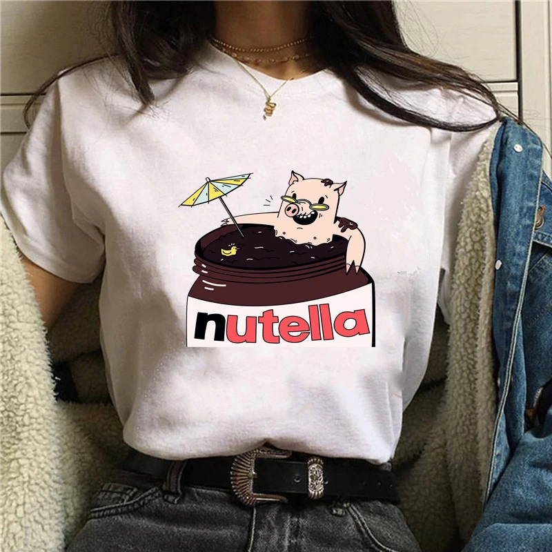 

Cute Nutella Tshirts Kawaii White T Shirt for Girl Harajuku Tee Shirt Femme Summer Clothing Funny T Shirts Women Tops