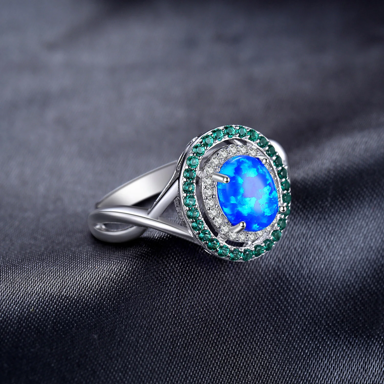 Jewelrypalace модные 1.2ct Овальный создания опал инкрустация Изумрудный коктейль кольцо