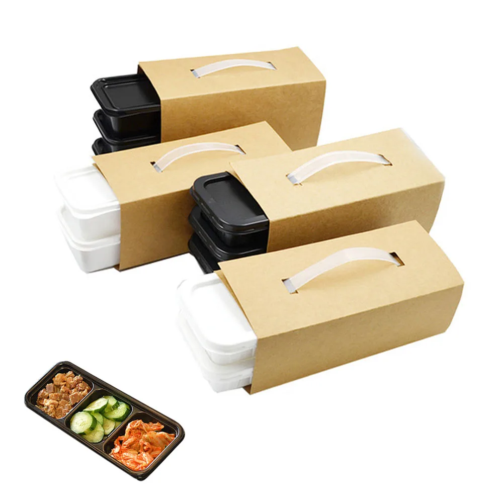 

50 Pieces Disposable Plastic Bento Box Lunch Box, Food Storage Container, 3 Compartments with Lid, Microwave Oven Available