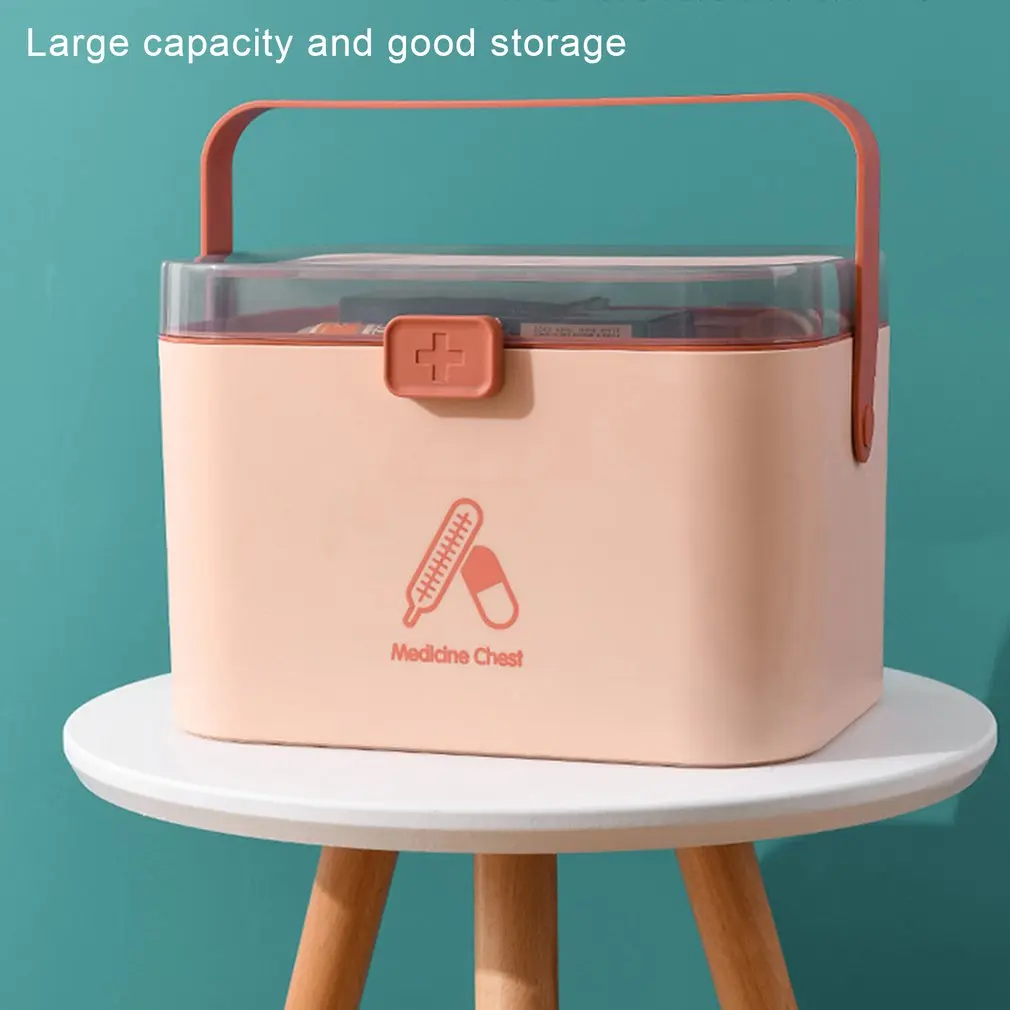 Медицинская коробка Портативная Большая Первая помощь Домашняя Пластиковая Многоуровневая Хранение.
