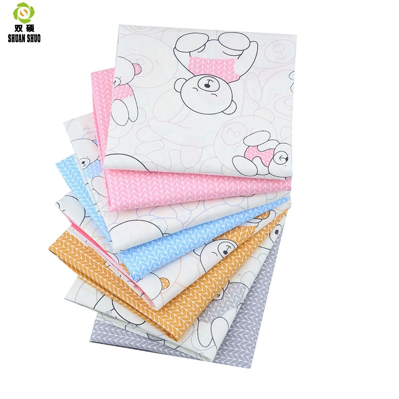 Shuanshuo Cartoon Bear Patchwork Fabric Tissue Cloth Of Handmade DIY Quilting Sewing Baby&Children Sheets Dress 40*50cm 8pcs/lot