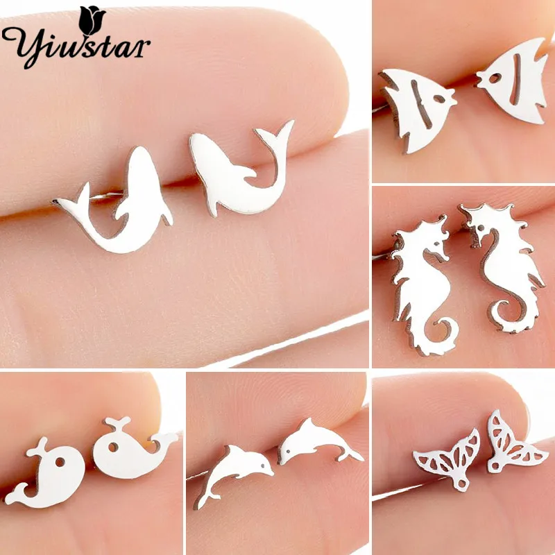 

Tiny Shark Stud Earring Whale for Women Gift Animal Turtle Dolphin Man Earrings Squid Stainless Steel Piercing Jewelry Wholsale