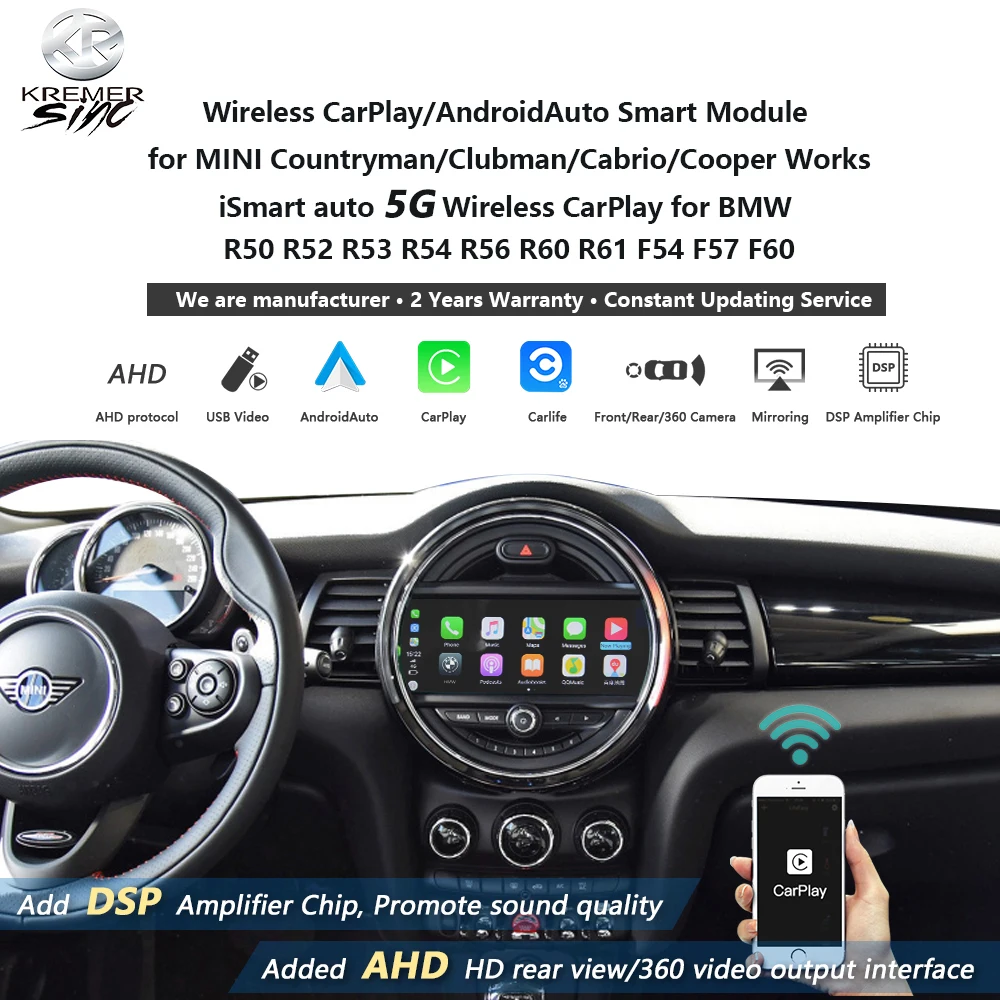 Беспроводная автоматическая модификация Apple CarPlay Android для MINI Countryman/Clubman/Cabrio/Cooper Works