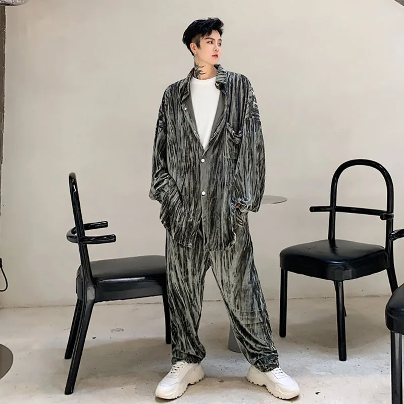 Мужской комплект из 2 предметов винтажная модная бархатная Повседневная рубашка