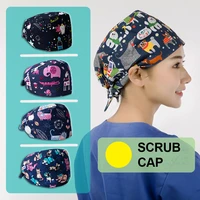 tooth print scrub cap work hat unisex 100 cotton inner forehead sweatband tieback adjustable ground skull caps chef hats