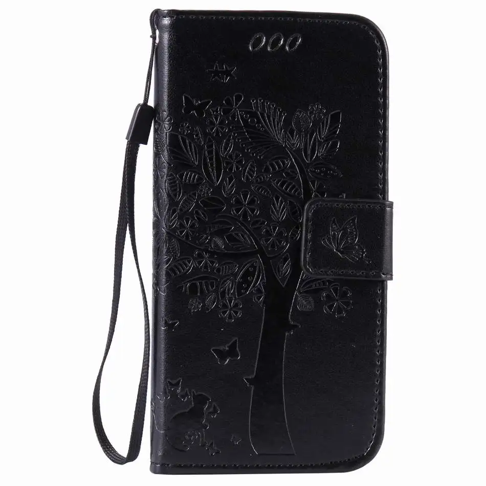 Black Кожаный чехол для Apple iPhone 11 Pro Max XR X XS 4 4s 5C 5S 6S 7 8 Plus для iPod Touch 5 6 дерево кошка шаблон телефон Капа D06F - Цвет: Black