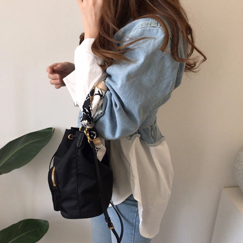 

Korean Stitching Fake Two Piece Lapel Long Sleeve Single Breasted Slim Waist Lace Up Vintage Denim Coat Women Jacket Sashes