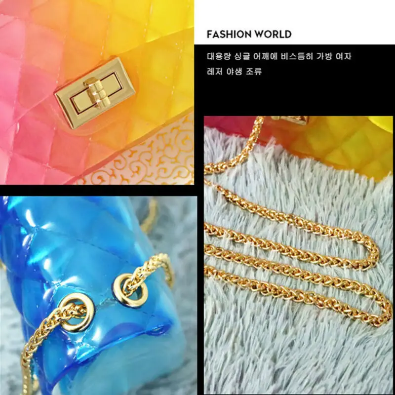 Женские сумки прозрачный плед желе цепи через плечо градиент конфеты | Багаж и