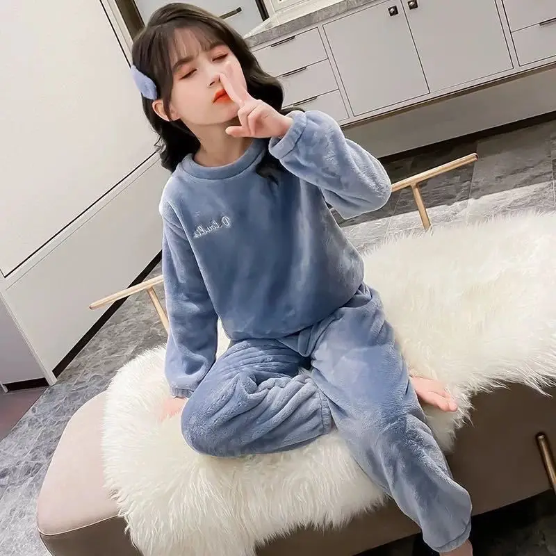 2021 nuevo invierno de los ni&ntilde;os trajes de pijama c&aacute;lido pijamas para ni&ntilde;os ni&ntilde;as espesar ropa de franela de lana de los ni&ntilde;os Set de ropa de casa-4