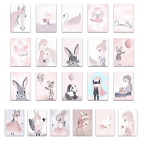 nordic watercolor cartoon unicorn deer rabbit girl canvas painting flower poster swan wall pictures kids room home decoration