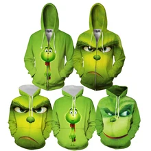 Рождественский свитер Grinch, толстовки с капюшоном для взрослых, мультяшный 3D принт, толстовки на молнии для мужчин и женщин, пуловеры, костюм гринча, Рождественская одежда