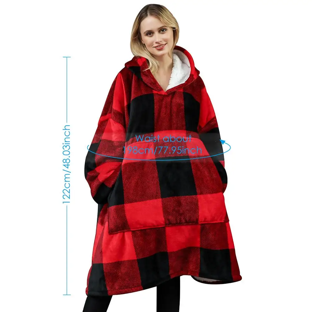 

Winter Oversized Hoodie Sweatshirt Blanket TV Fluffy Fleece Blanket With Sleeves Sweatshirts Thick Lattice Sweatshirt Hoodies