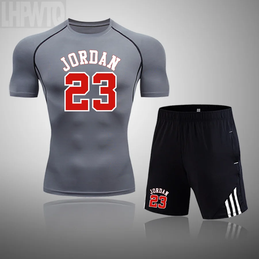 

High Quality Men's Sport Suits Quick Dry Running sets Jordan/23 Clothes New Sports Joggers Training Gym Fitness Jogging Shorts