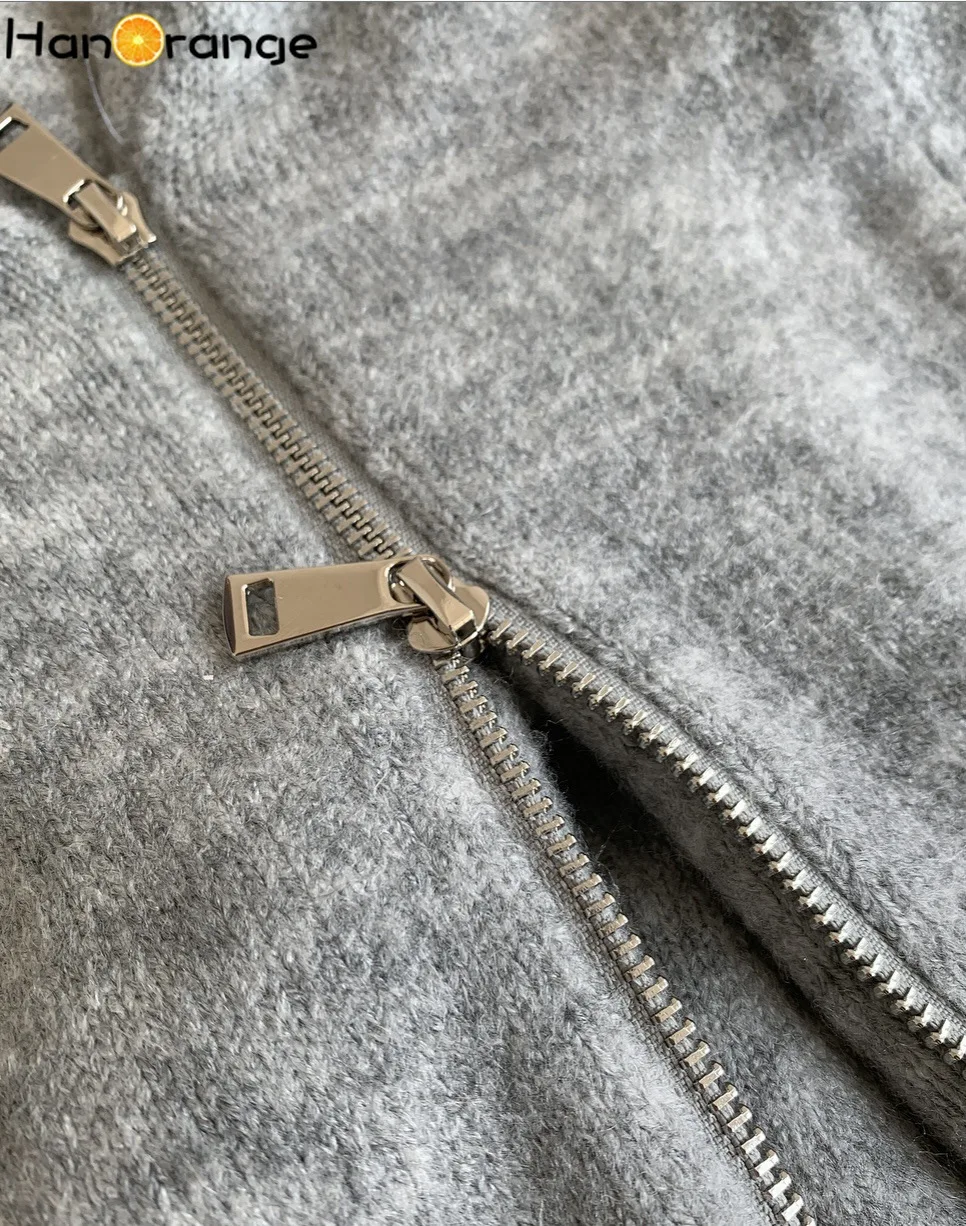 

Winter Women Elastic Mohair Round Neck Zipper Sweater Female Doubleside Wearable