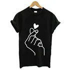 Палец Сердце печати Футболка Для женщин короткий рукав с круглым вырезом свободные футболки 2019 Лето Для женщин футболка топы Camisetas Mujer