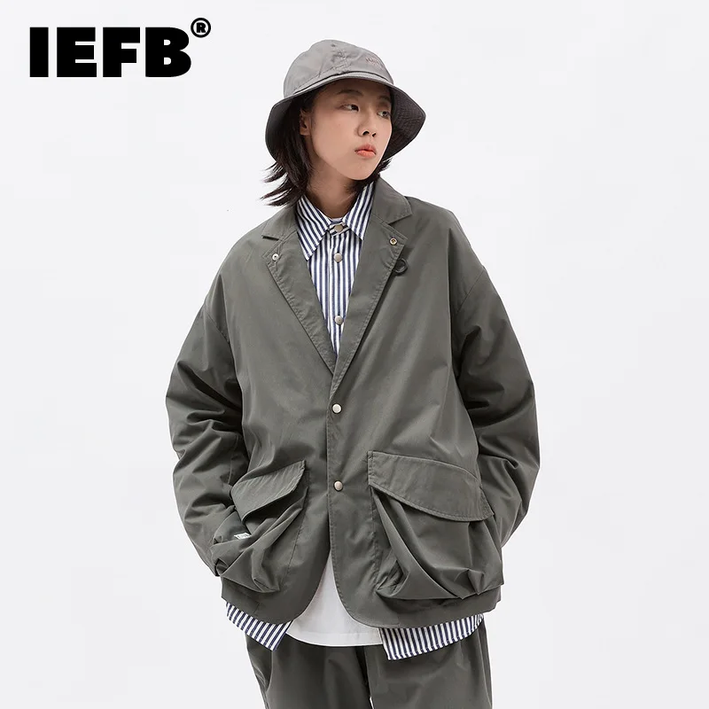 

Мужской повседневный Блейзер IEFB, Свободная рабочая одежда в японском стиле, однобортный костюм большого размера с длинным рукавом и двумя к...