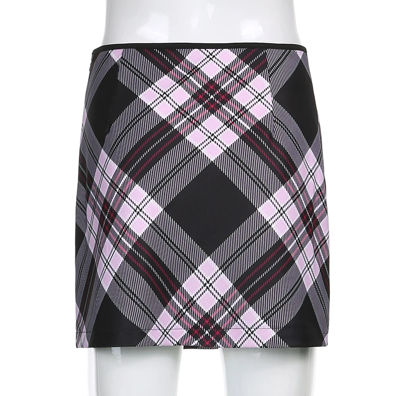 

Women Pink Plaid Pattern High Waisted Short Skirt Kawaii Vintage Clothes 90s Korean Style Streetwear Y2K Aesthetic Mini Skirts