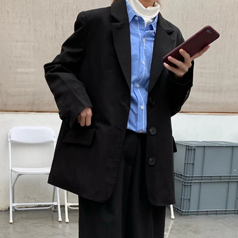 

BGTEEVER Vintage Classic Women Suit Jackets Single-breasted Notched Collar Women Blazer 2020 Spring Loose Outwear blaser femme